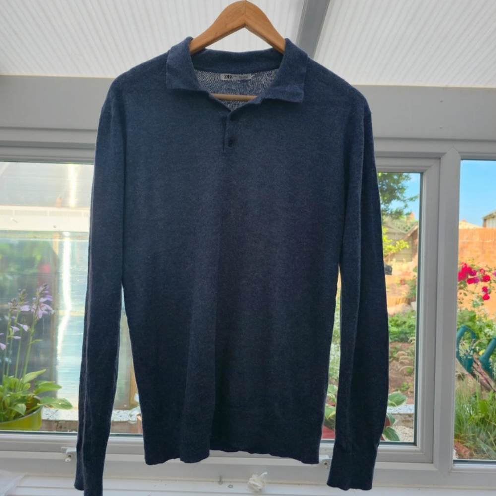 Mens Zara long sleeve polo, slim fit